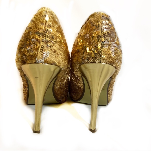 Delicacy Shoes - Gold Sequined Peeptoe Pumps